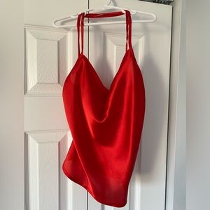 Red silk top